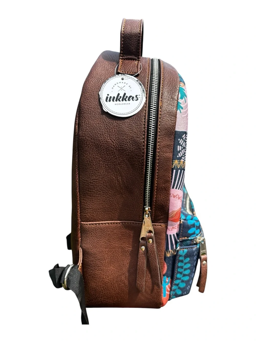 Inkkas Socorro Brown Vegan Leather Teal & Desert Landscape Women's Backpack NWT